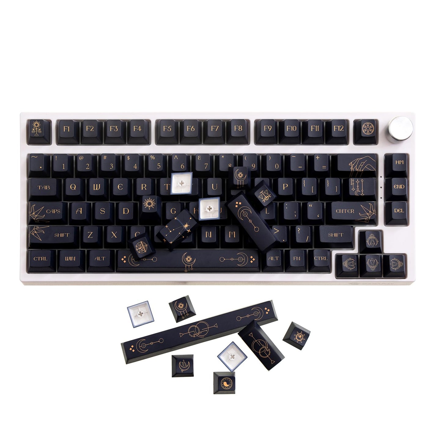GK GAMAKAY 150 Keys Constellation Keycaps Set, Original Cherry Profile Five-Sided Thermal Sublimation PBT Keycap for 61/87/98/104/108/Alice Layout Mechanical Gaming Keyboard (Constellation Theme)