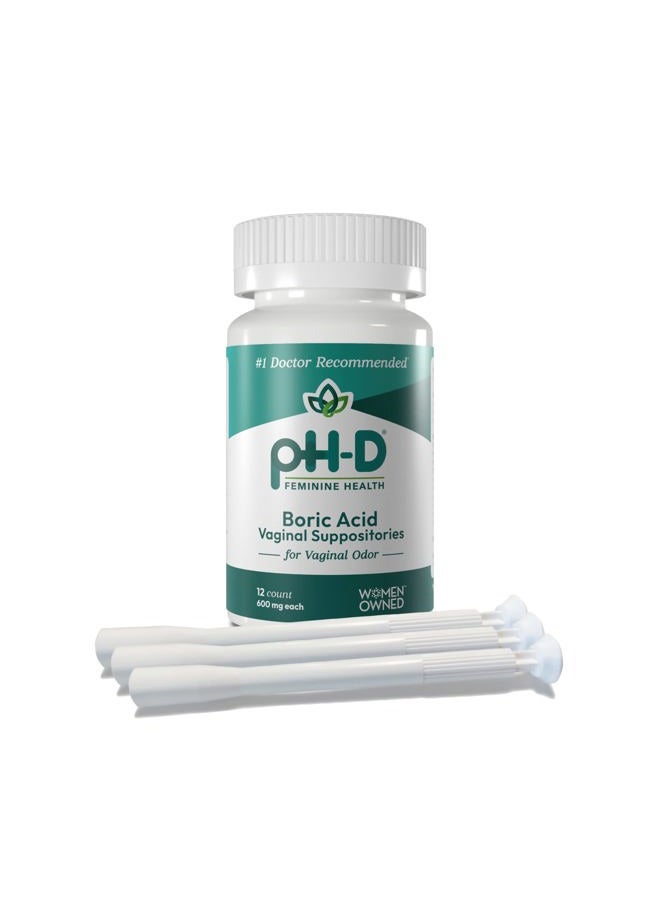pH-D Feminine Health Support pH-D Feminine Health - Boric Acid Starter Bundle - pH-D Boric Acid Vaginal Suppositories 12 Count and 3 Vaginal Suppository Applicators - Image 1