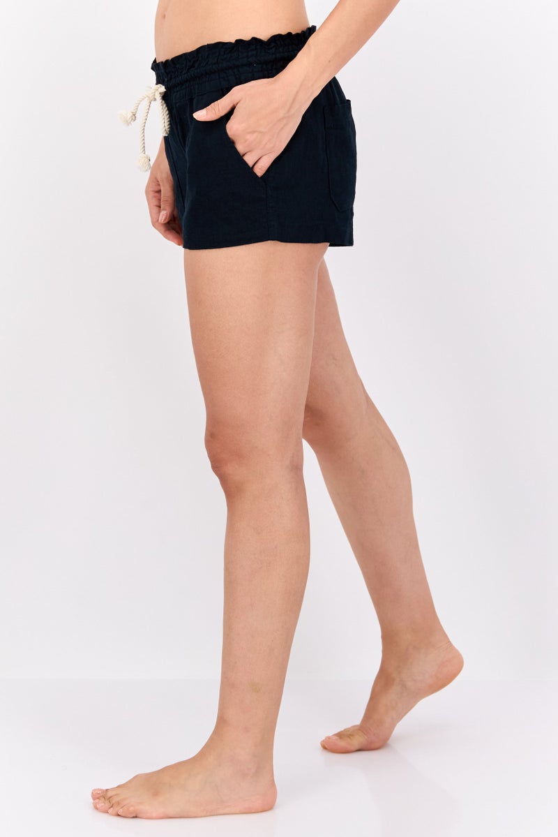 Roxy Women Plain Drawstring Beachwear Shorts, Black  - Image 3