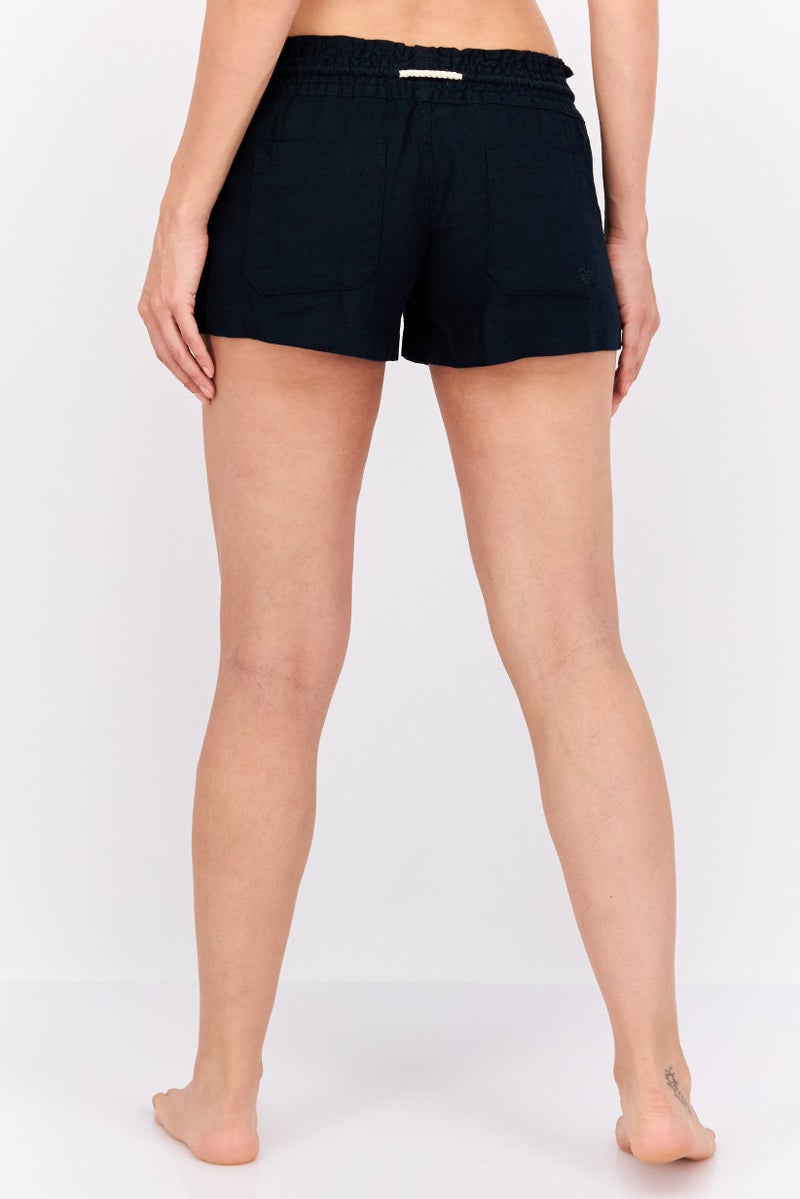 Roxy Women Plain Drawstring Beachwear Shorts, Black  - Image 4