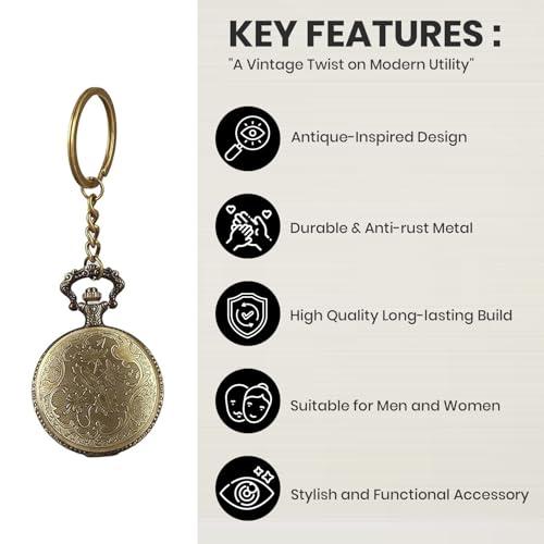 FowWelt Vintage Pocket Watch Metal Keychain Retro Clock For Gifting With Key Ring Anti-Rust - Bike Earth,Multicolor - Image 4