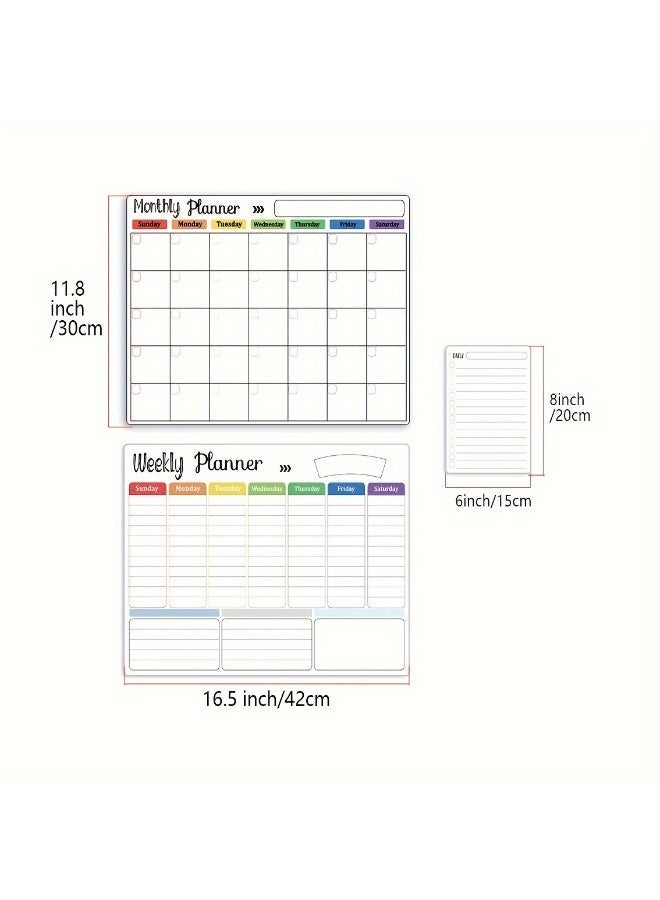 3PCS Magnetic Dry Erase Calendar Set - Monthly/Weekly/Daily Notepads with 8 Markers & 1 Eraser for Refrigerator, Wall & Fridge Organization - Image 4