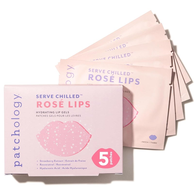 Patchology Ros Gel Lip Mask  Overnight Lip Sleeping Mask with Resveratrol  Hyaluronic Acid for Moisturizing  Hydrating Dry Lips  Strawberry Scented Lip Care Solution 5 Count