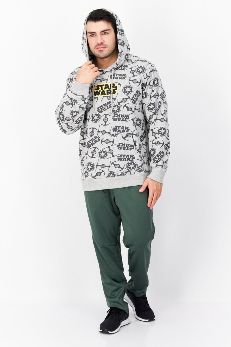 STAR WARS Men Allover Print Hooded Sweatshirt, Grey - Image 3
