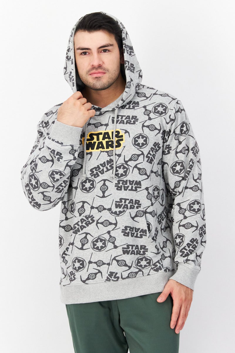 STAR WARS Men Allover Print Hooded Sweatshirt, Grey - Image 1