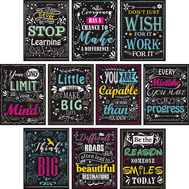 Blulu 10 Pcs Motivational Classroom Posters Chalkboard Style Wall Decor Growth Mindset Posters Inspirational Bulletin Board Positive Classroom Decoration for Teachers Elementary Middle High School - Image 1