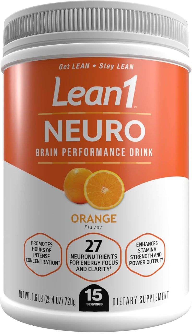 Lean1 مشروب مسحوق الطاقة العقلية Lean1 Neuro بنكهة البرتقال 15 حصة من Nutrition53 - Image 1