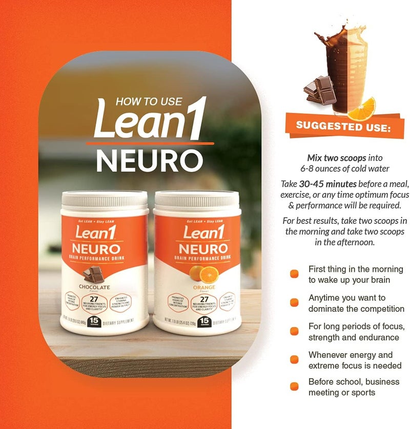 Lean1 مشروب مسحوق الطاقة العقلية Lean1 Neuro بنكهة البرتقال 15 حصة من Nutrition53 - Image 4
