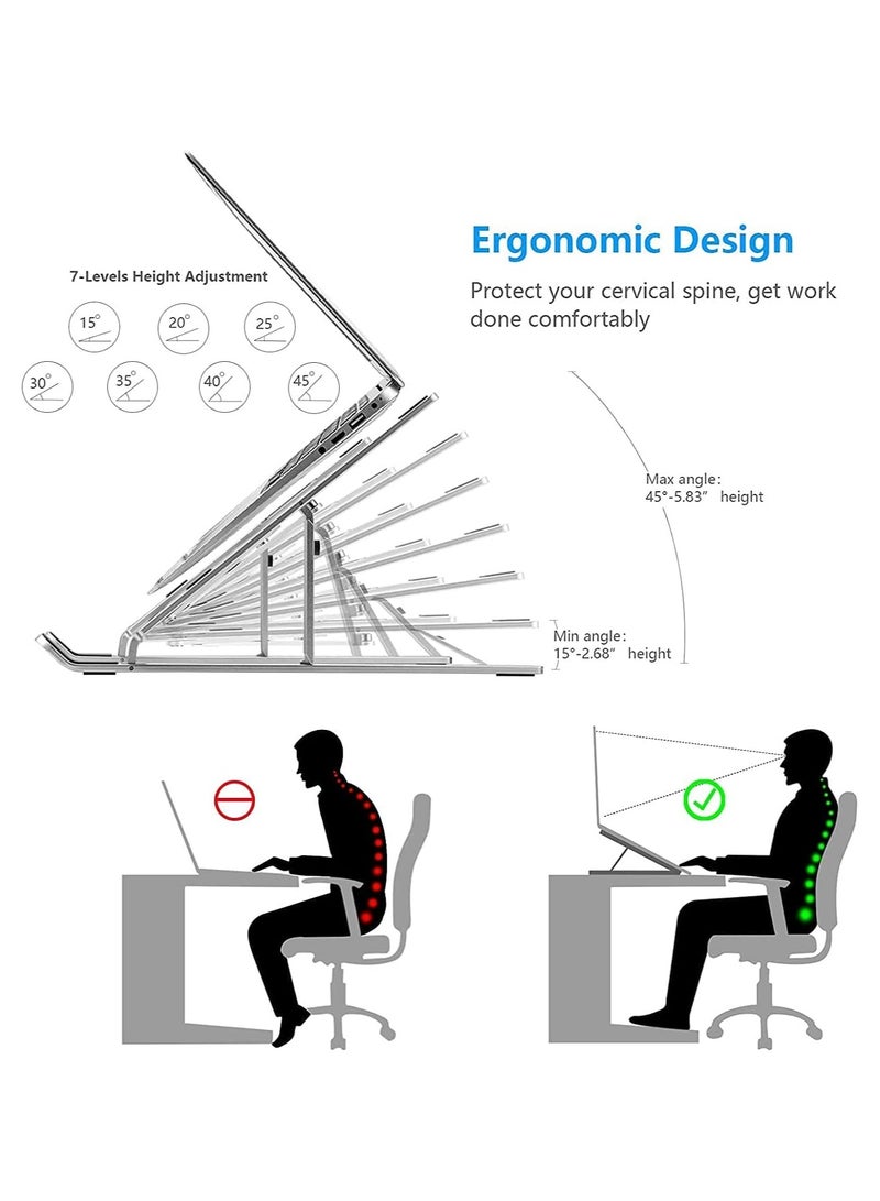 حامل لابتوب قابل للتعديل، حامل لابتوب محمول من الالومنيوم للمكتب، حامل دعم كمبيوتر تبريد قابل للطي وجيد التهوية لاجهزة ابل ماك بوك برو / اير واتش بي وسوني وديل والمزيد 10-17 انش - Image 2