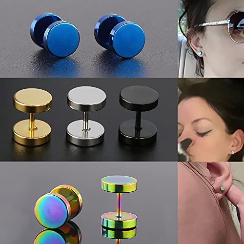 EACHLP Dot Earrings, High Polished Surgical Steel Screw Flat Back 8MM Disc Stud Earrings for Women Men Pack of 5 Pairs(3MM/5MM/8MM Option) (8MM/0.32" Studs) - Image 5