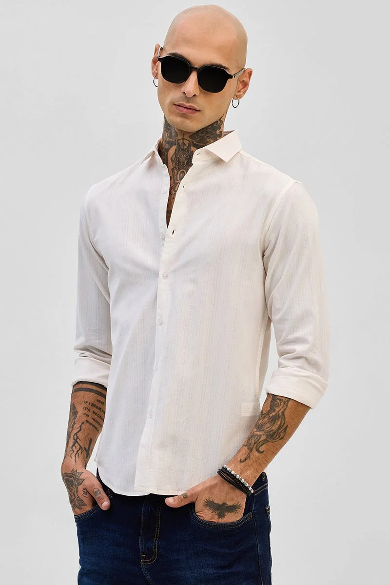 SNITCH Cream Slim Fit Stripes Shirt