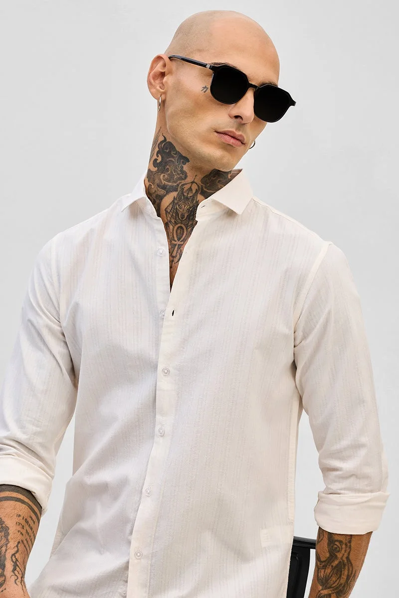 SNITCH Cream Slim Fit Stripes Shirt