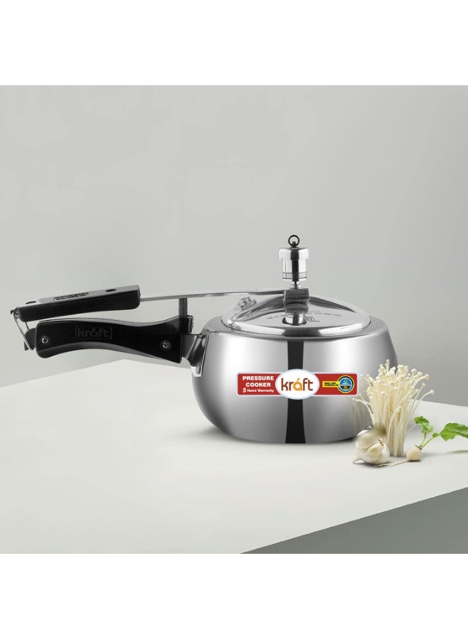 Kraft Stylo Handi Shaped Aluminium Inner Lid Pressure Cooker - 5.5 Litre, Induction Friendly, ISI Certified, Silver - Image 3