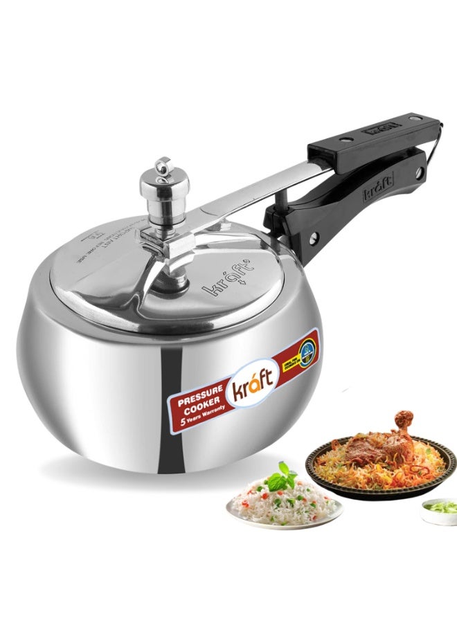 Kraft Stylo Handi Shaped Aluminium Inner Lid Pressure Cooker - 5.5 Litre, Induction Friendly, ISI Certified, Silver - Image 1