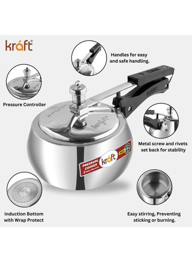Kraft Stylo Handi Shaped Aluminium Inner Lid Pressure Cooker - 5.5 Litre, Induction Friendly, ISI Certified, Silver - Image 4