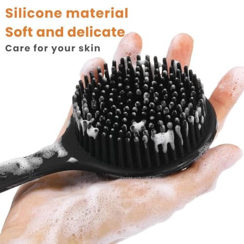 ANTIL'S 4-in-1 Soft Silicone Bath Brush Set | Long Handle Back Scrubber + Body Scrubber + Scalp Massager + Face Massager | Super Exfoliating & Lathering Shower Brush | BPA-Free | For Men & Women | With Free 3 Hook - Image 2