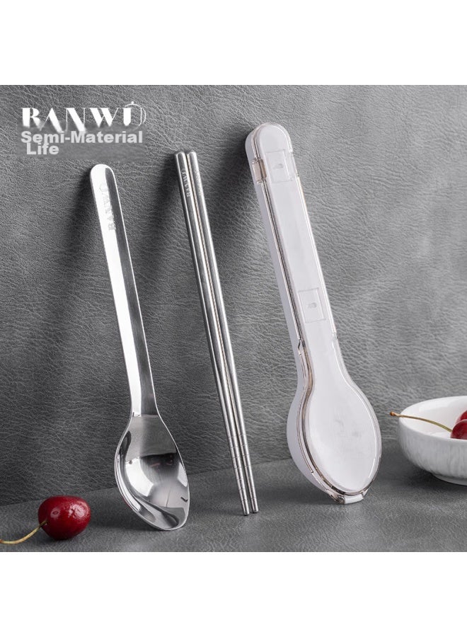 Semi-material life Banwu Shenghuo 304 Stainless Steel Portable Cutlery Chopsticks And Spoon Set, Cutlery Box For Home, Students, Children, And Adults, Travel Cutlery - Image 1