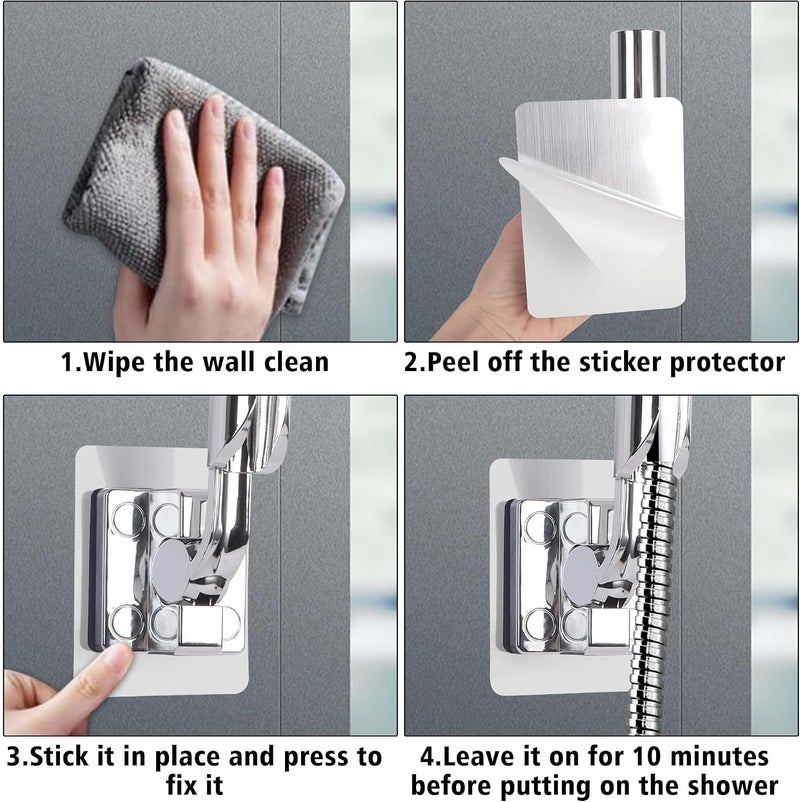 Excefore Shower Head Holder, 2 Pcs Adjustable Shower Bracket, No Drilling Strong Paste Shower Holder, Wall Mount Shower Head Holder, Silver - Image 5