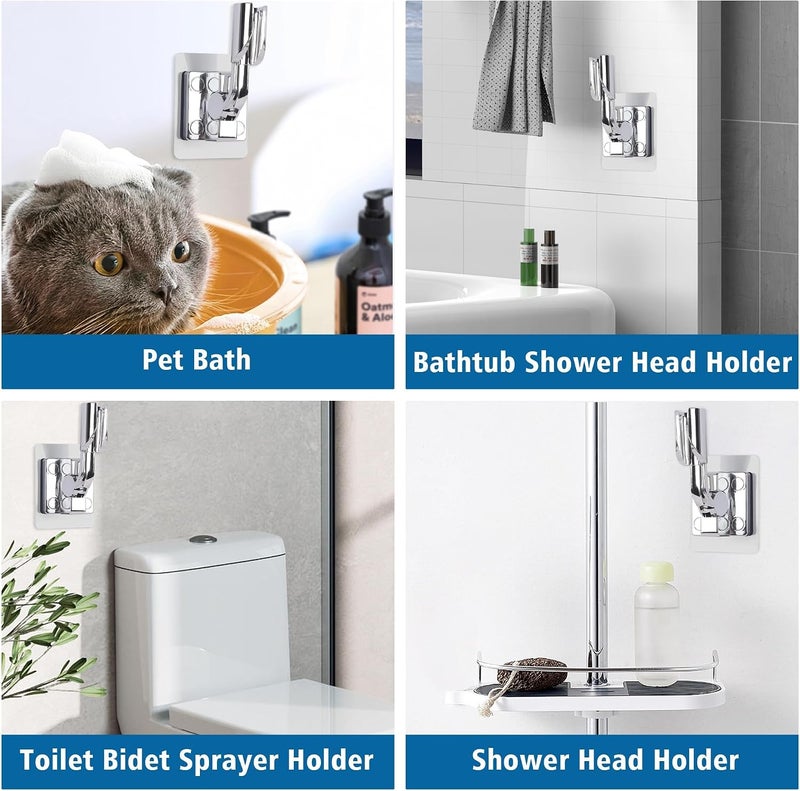 Excefore Shower Head Holder, 2 Pcs Adjustable Shower Bracket, No Drilling Strong Paste Shower Holder, Wall Mount Shower Head Holder, Silver - Image 4
