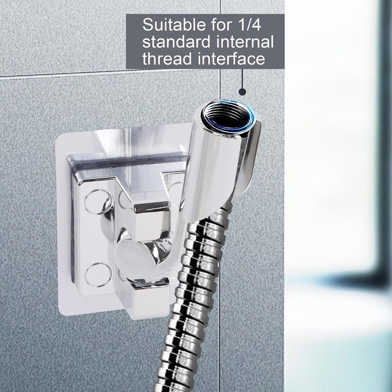Excefore Shower Head Holder, 2 Pcs Adjustable Shower Bracket, No Drilling Strong Paste Shower Holder, Wall Mount Shower Head Holder, Silver - Image 3