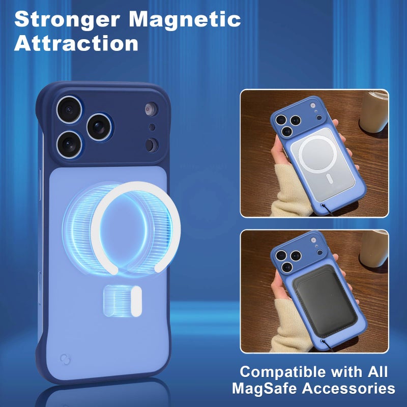 Omio Magnetic Slim Case for iPhone 17 Pro Compatible with MagSafe, Clear Matte Ultra-Thin Bumper Frameless Borderless Design with Finger Loop Full Camera Protection for Women Men, Deep Blue - Image 4
