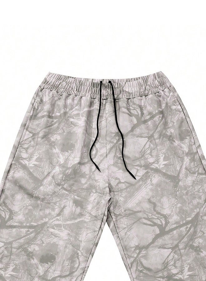 Men's Fashionable Street Y2K Style Full Camouflage Print Lightweight And Comfortable For All Seasons Sweatpants, Men's Loose Straight Leg Joggers, Outdoor Retro Loose Long Sweatpants, Essential Item, Loose Pants, Men's Camouflage Pants, Suitable For Rave Parties, Must-Have Item - Image 4