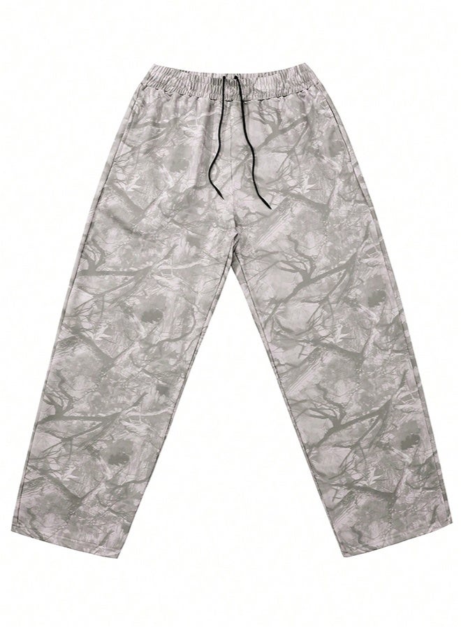 Men's Fashionable Street Y2K Style Full Camouflage Print Lightweight And Comfortable For All Seasons Sweatpants, Men's Loose Straight Leg Joggers, Outdoor Retro Loose Long Sweatpants, Essential Item, Loose Pants, Men's Camouflage Pants, Suitable For Rave Parties, Must-Have Item - Image 2