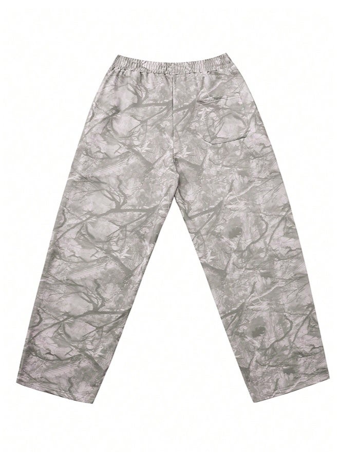 Men's Fashionable Street Y2K Style Full Camouflage Print Lightweight And Comfortable For All Seasons Sweatpants, Men's Loose Straight Leg Joggers, Outdoor Retro Loose Long Sweatpants, Essential Item, Loose Pants, Men's Camouflage Pants, Suitable For Rave Parties, Must-Have Item - Image 3