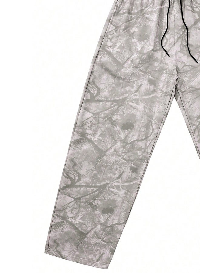 Men's Fashionable Street Y2K Style Full Camouflage Print Lightweight And Comfortable For All Seasons Sweatpants, Men's Loose Straight Leg Joggers, Outdoor Retro Loose Long Sweatpants, Essential Item, Loose Pants, Men's Camouflage Pants, Suitable For Rave Parties, Must-Have Item - Image 5