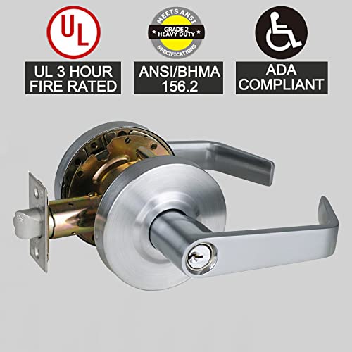 HISAFE Keyed Entry Grade 2 Commercial Door Locks Heavy Duty Office Door Lever, Non-Handed, UL 3 Hour Fire Rated, ADA Compliant, Satin Chrome Finish 26D, 2-3/4''Backset X-XG-ET-70 - Image 3