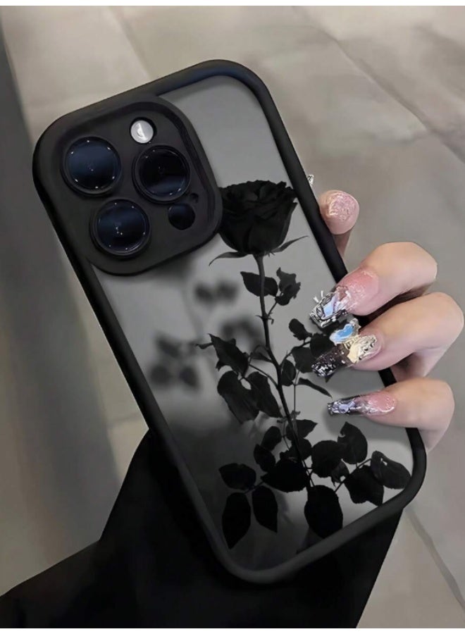 جراب ناعم فاخر مقاوم للصدمات لهاتف iPhone 15 pro max بتصميم وردة سوداء - غطاء مرن مقاوم للصدمات، مقاوم للماء، ومقاوم للخدش، ومتوافق مع أجهزة Apple - Image 1