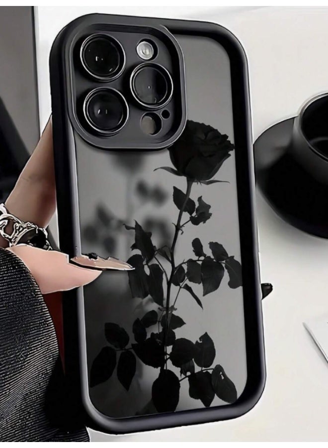 جراب ناعم فاخر مقاوم للصدمات لهاتف iPhone 15 pro max بتصميم وردة سوداء - غطاء مرن مقاوم للصدمات، مقاوم للماء، ومقاوم للخدش، ومتوافق مع أجهزة Apple - Image 2