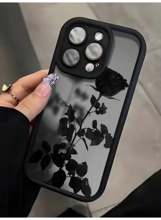 جراب ناعم فاخر مقاوم للصدمات لهاتف iPhone 15 pro max بتصميم وردة سوداء - غطاء مرن مقاوم للصدمات، مقاوم للماء، ومقاوم للخدش، ومتوافق مع أجهزة Apple - Image 3