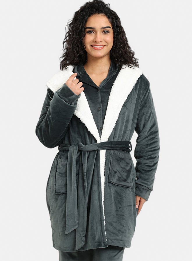 Carina Padded Velvet Hooded Robe - Image 1