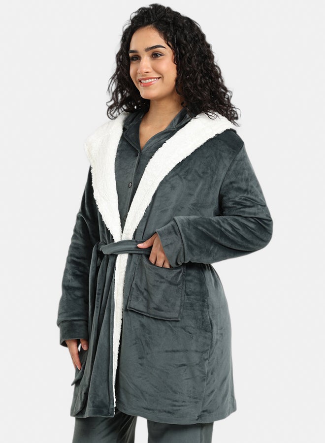 Carina Padded Velvet Hooded Robe - Image 2