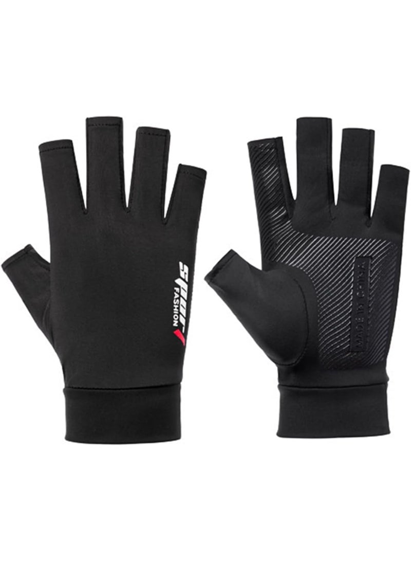 SYOSI Men UV Protection Gloves,Fingerless Fishing Gloves,Non Slip Lightweight Breathable Outdoor Sports Gloves for Driving Hiking Cycling Kayaking Running,Sun Protective Quick Dry Gloves for Men,Black - Image 1