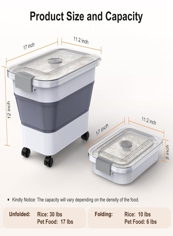 Komzon Rice Storage Container, Collapsible Airtight Food Storage Containers 20-30lbs with Clear Lid and Wheels, Rice Dispenser with Scoop for Flour Cereal Pasta Grain, Cat Pet Bird Dog Food Storage Container - Image 4