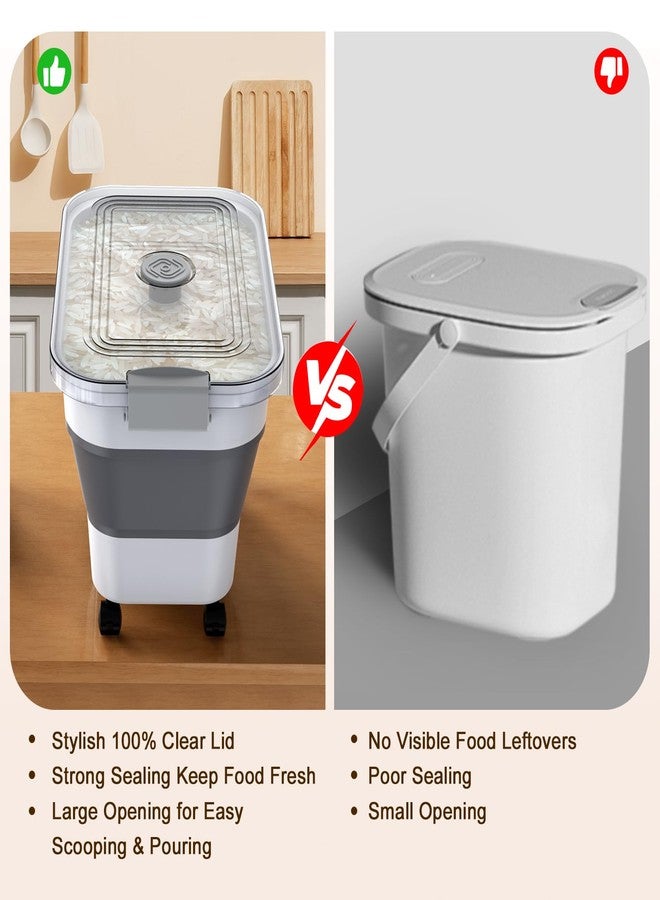 Komzon Rice Storage Container, Collapsible Airtight Food Storage Containers 20-30lbs with Clear Lid and Wheels, Rice Dispenser with Scoop for Flour Cereal Pasta Grain, Cat Pet Bird Dog Food Storage Container - Image 5