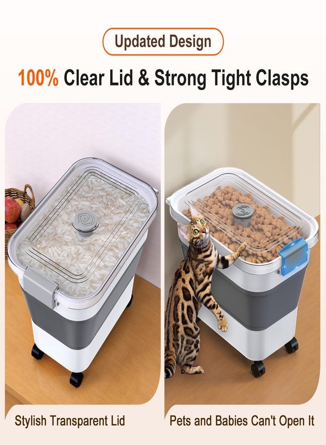 Komzon Rice Storage Container, Collapsible Airtight Food Storage Containers 20-30lbs with Clear Lid and Wheels, Rice Dispenser with Scoop for Flour Cereal Pasta Grain, Cat Pet Bird Dog Food Storage Container - Image 2
