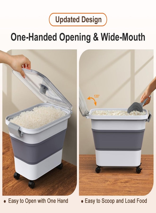 Komzon Rice Storage Container, Collapsible Airtight Food Storage Containers 20-30lbs with Clear Lid and Wheels, Rice Dispenser with Scoop for Flour Cereal Pasta Grain, Cat Pet Bird Dog Food Storage Container - Image 3