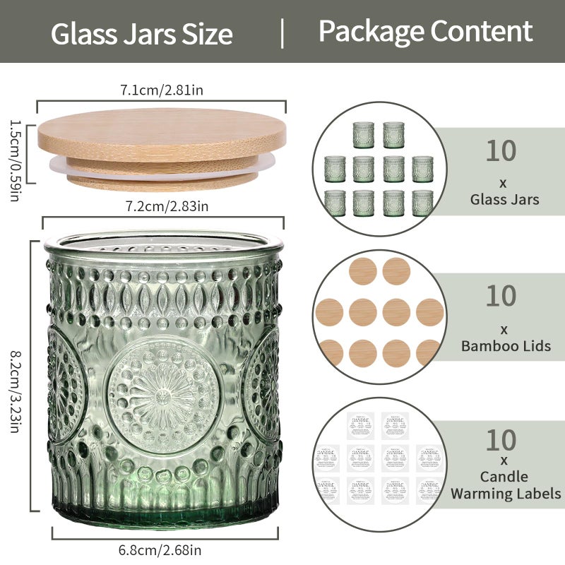 DARJEN 10 Pack Green Candle Jars for Making Candles- 7.5 OZ Empty Glass Candle Making Jars with Bamboo Lids and Labels, Candle Containers Candle Making Jars for DIY Gifts - Image 2