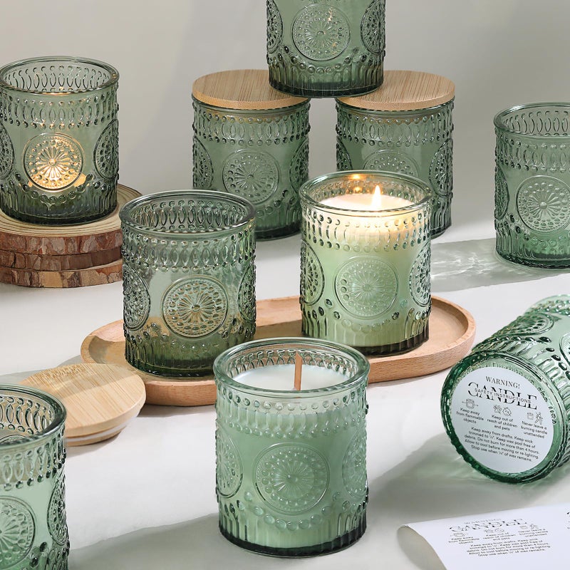 DARJEN 10 Pack Green Candle Jars for Making Candles- 7.5 OZ Empty Glass Candle Making Jars with Bamboo Lids and Labels, Candle Containers Candle Making Jars for DIY Gifts - Image 1