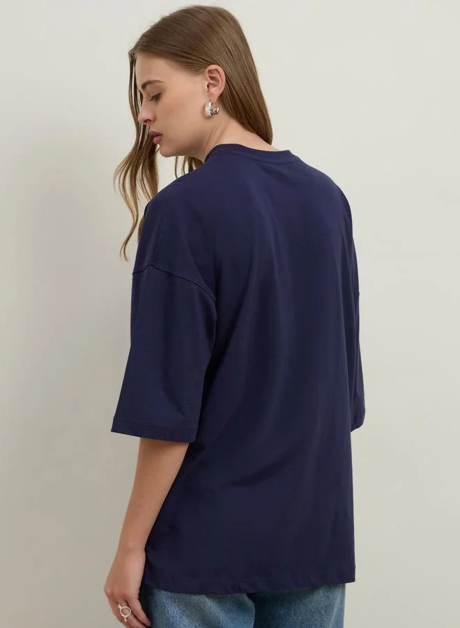 Styli Left On Read Slogan Print Dropped Shoulder Oversized T-Shirt