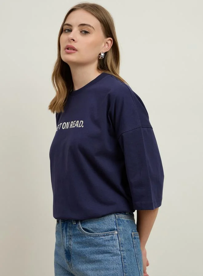 Styli Left On Read Slogan Print Dropped Shoulder Oversized T-Shirt