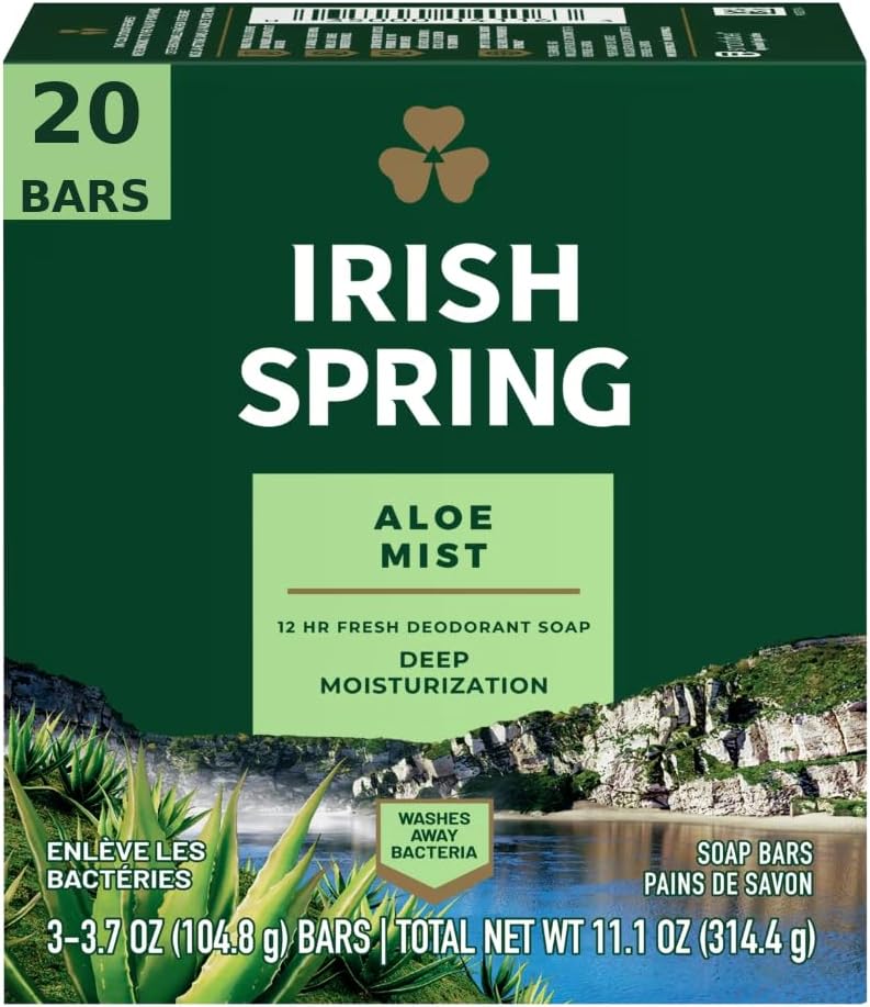 Irish Spring Aloe Mist Deodorant Soap Bars - Pack of 20 (3.75 oz each) - Image 1