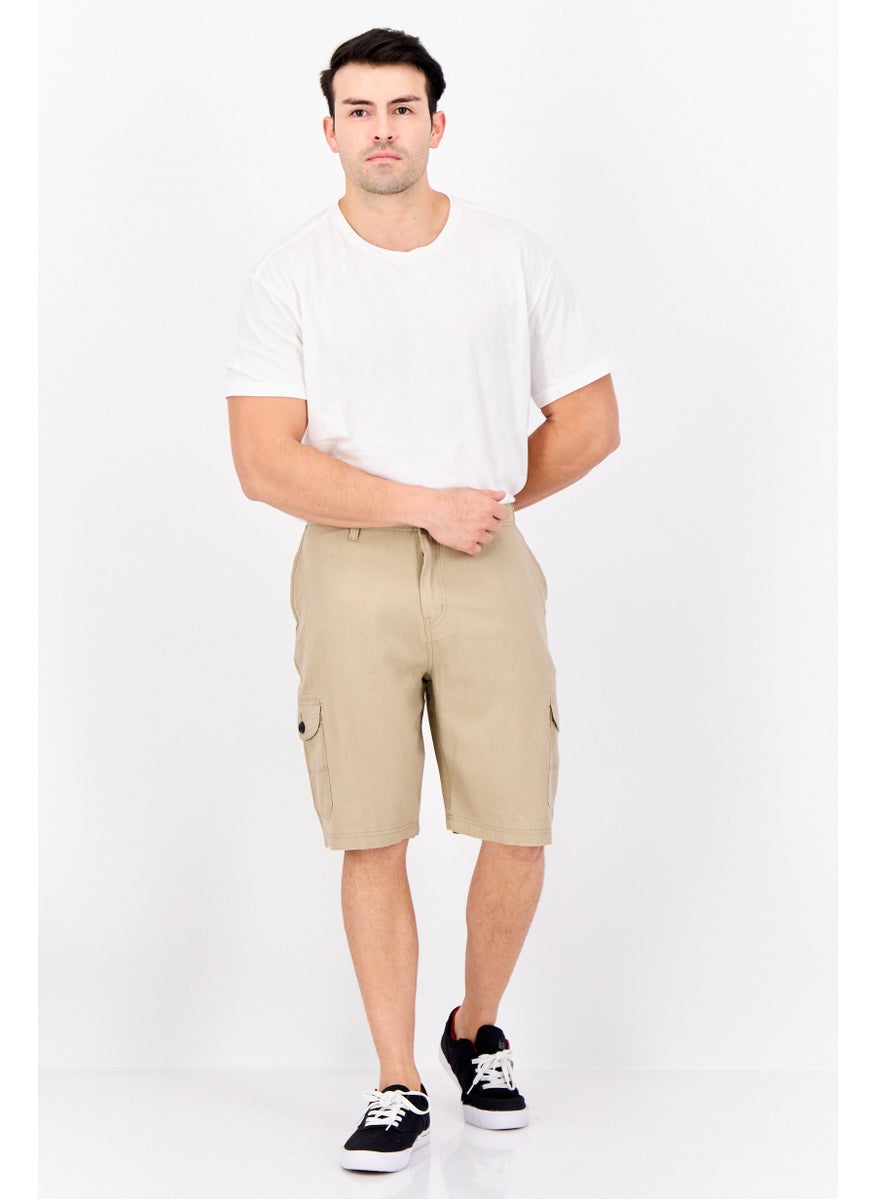 Threadbare Men Plain Cargo Shorts, Beige  - Image 4