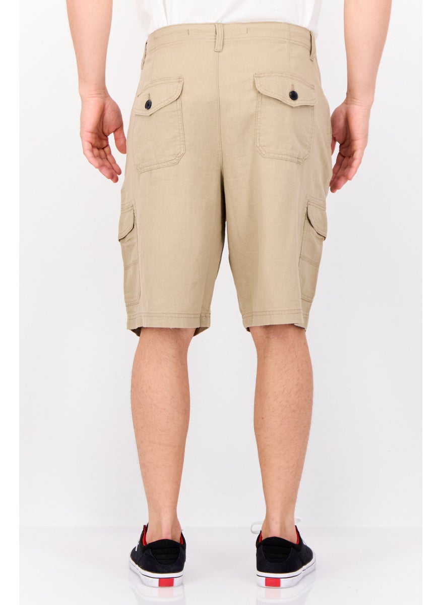 Threadbare Men Plain Cargo Shorts, Beige  - Image 3