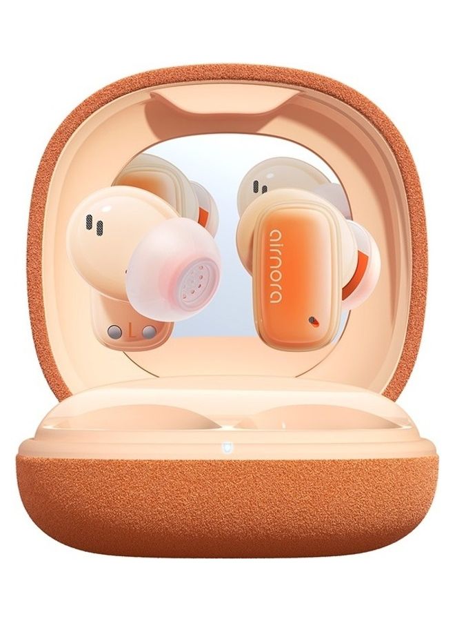 Active Noise Cancelling Earphones with Makeup Mirror, Up to 90% Noise Cancellation, 3D Spatial Sound, Bluetooth 5.3, Custom APP, Lightweight Wireless Earbuds for Women Gradient Orange