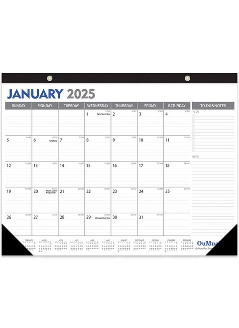Large Desk Calendar 2025-18 Months From Jan. 2025 Through June. 2026, 22 X 17 Inches Desktop Wall Calendar With Julian Date To-Do & Notes, Corner Protectors For School Home Office