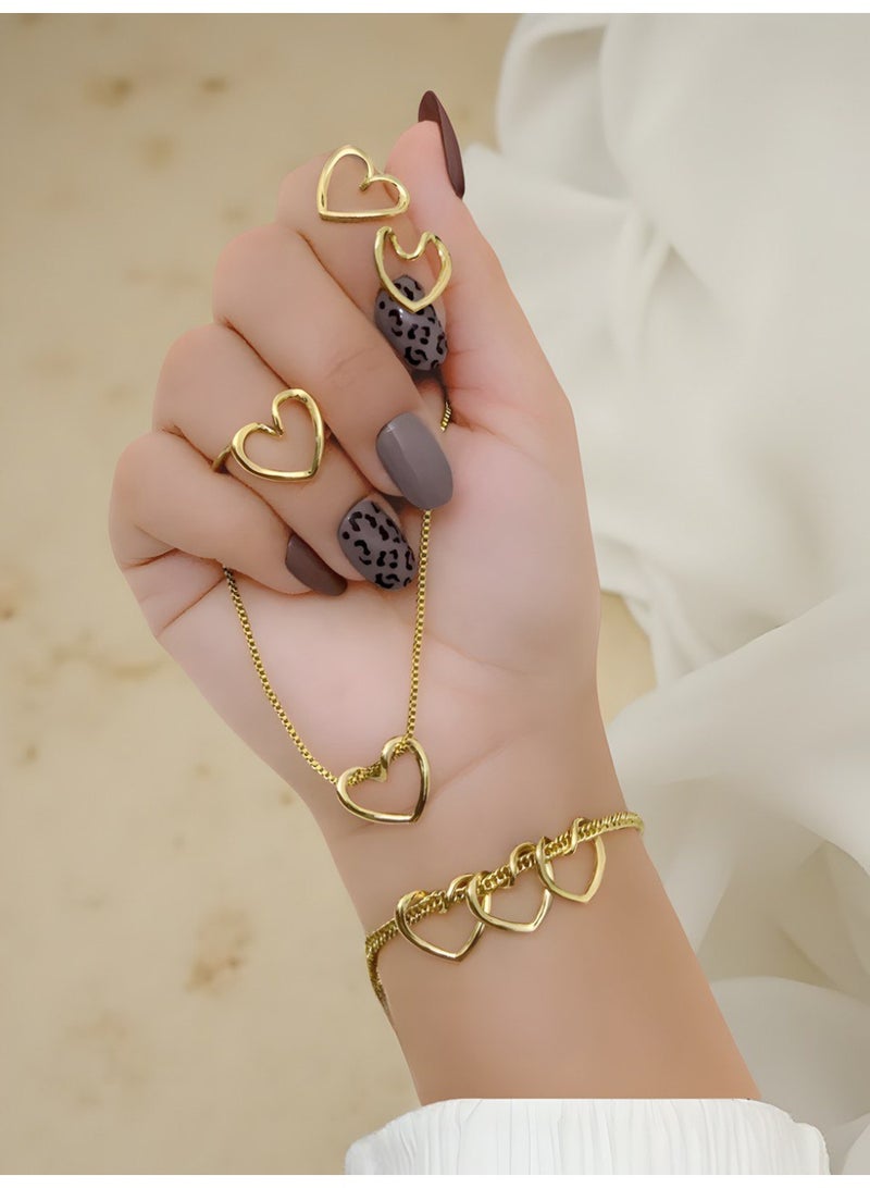 3Diamonds Elegant Gold Plated Heart Jewelry Set for Women – Necklace, Bracelet, Earrings and Ring with Luxury Gift Box - Image 4